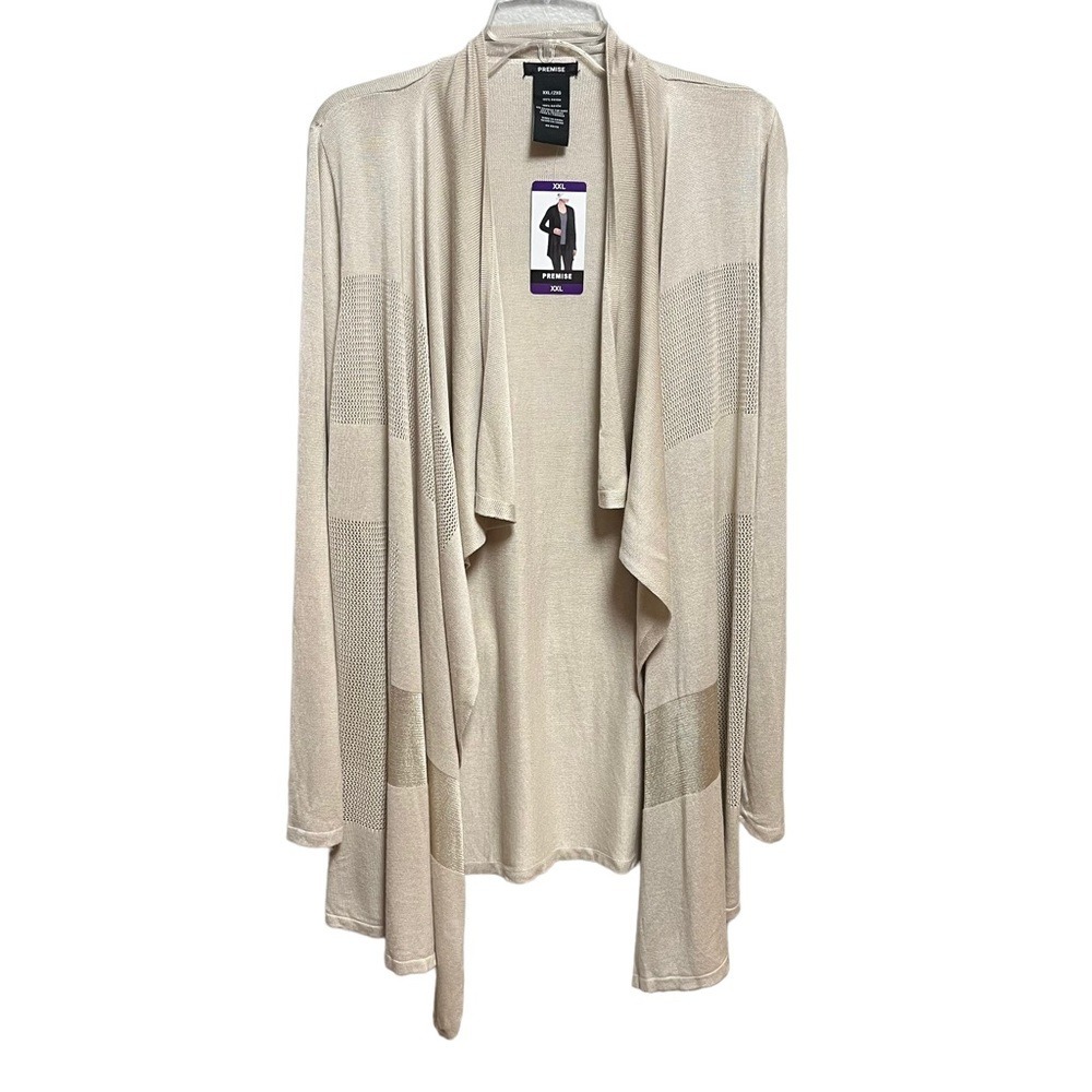Premise Women XXL Stone Manor Tan Beige OpenFront Waterfall Cardigan P081701 NWT